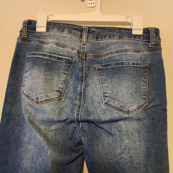 FOREVER 21 Denim Bell Bottom Jeans Flared Pants Distressed Medium Wash Size 29 - Picture 14 of 15